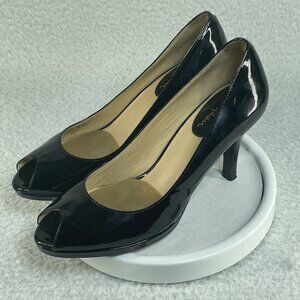 COLE HAAN Air Carma D22304 Black Patent Leather Peep Toe Pumps Size 8 B